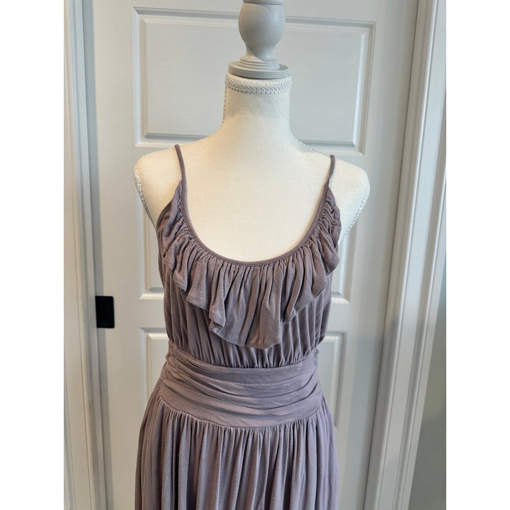 o The Max Boho Mauve Ruffle Neck Midi Dress Ruched Waist XS - Picture 3 of 6